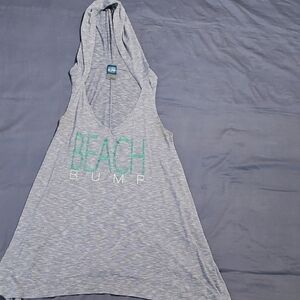 Motherhood Maternity Blue Tank with Green Beach Bump Print